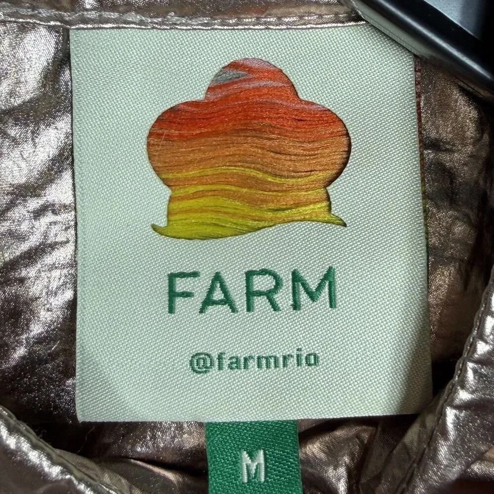 Farm Rio Puff Sleeve Blouse Women’s Size Medium Rose Gold Metallic Nylon